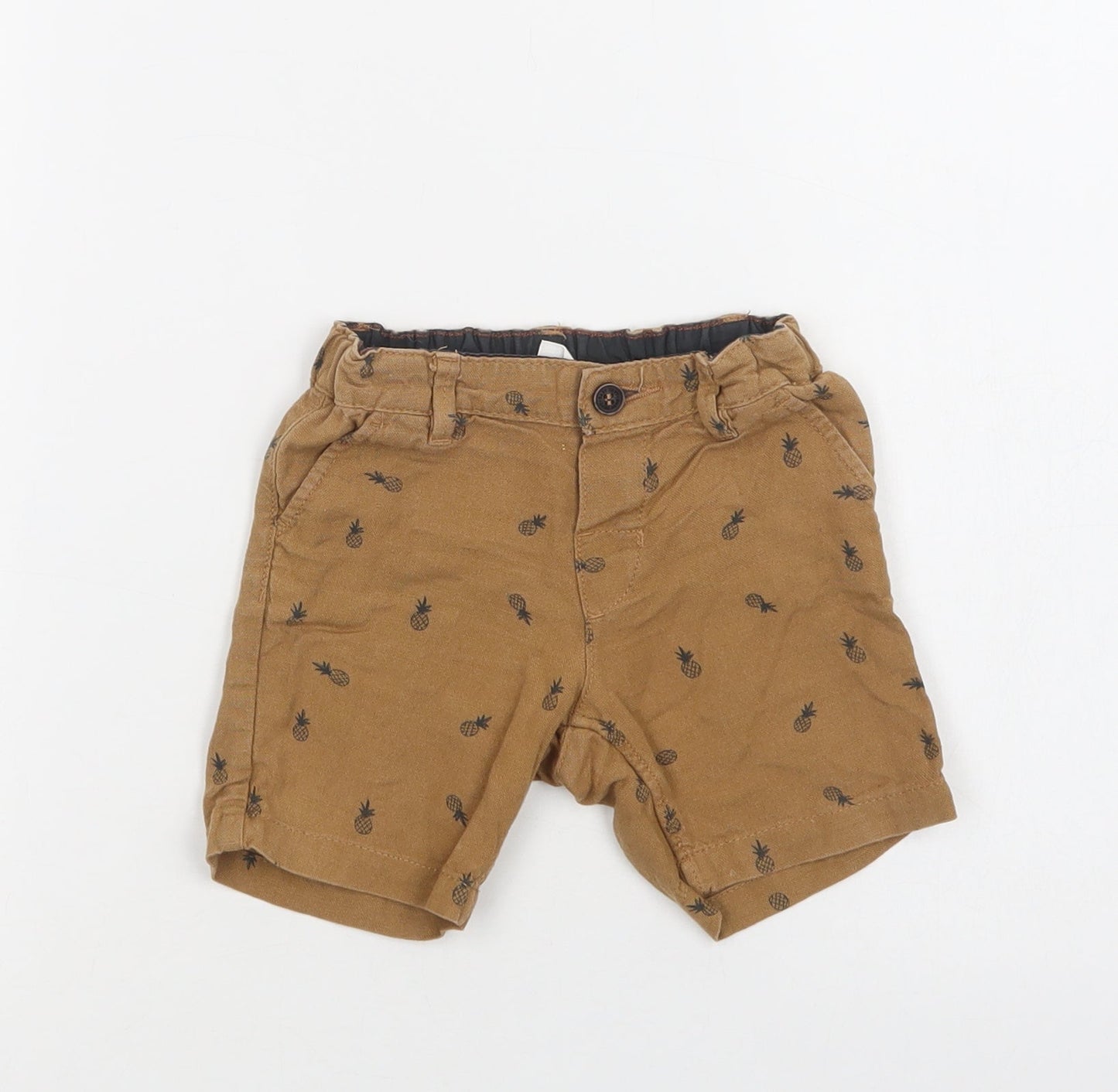 H&M Baby Brown Geometric Cotton Cropped Trousers Size 9-12 Months  Button - Pineapple Print