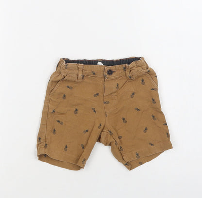 H&M Baby Brown Geometric Cotton Cropped Trousers Size 9-12 Months  Button - Pineapple Print