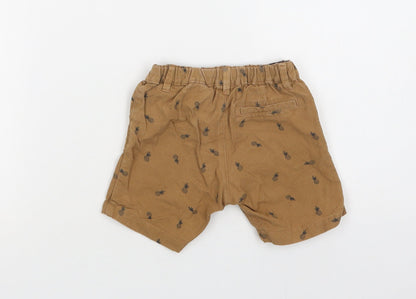 H&M Baby Brown Geometric Cotton Cropped Trousers Size 9-12 Months  Button - Pineapple Print