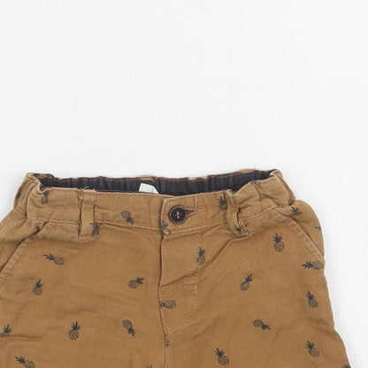 H&M Baby Brown Geometric Cotton Cropped Trousers Size 9-12 Months  Button - Pineapple Print