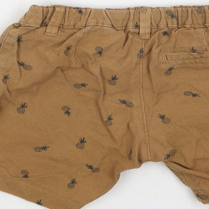 H&M Baby Brown Geometric Cotton Cropped Trousers Size 9-12 Months  Button - Pineapple Print