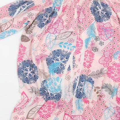 Preworn Womens Pink Floral Polyester Basic Blouse Size L Off the Shoulder