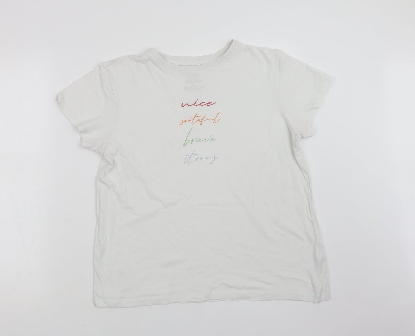 Primark Womens White  Cotton Basic T-Shirt Size M Crew Neck - Nice