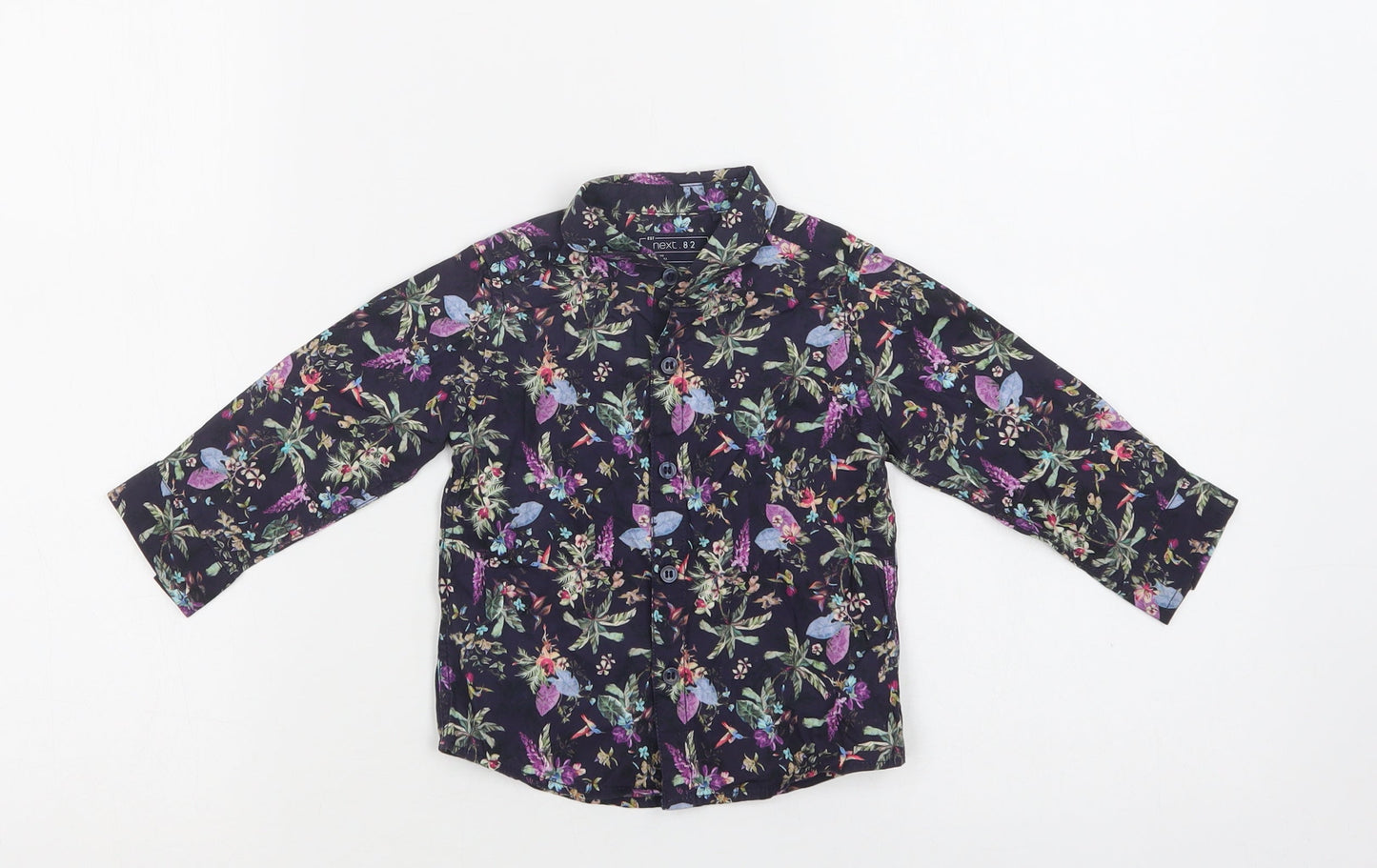 NEXT Baby Purple Floral Cotton Basic Button-Up Size 9-12 Months Collared Button