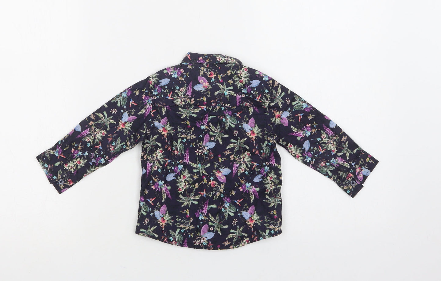 NEXT Baby Purple Floral Cotton Basic Button-Up Size 9-12 Months Collared Button