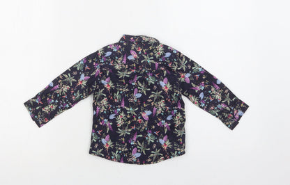NEXT Baby Purple Floral Cotton Basic Button-Up Size 9-12 Months Collared Button