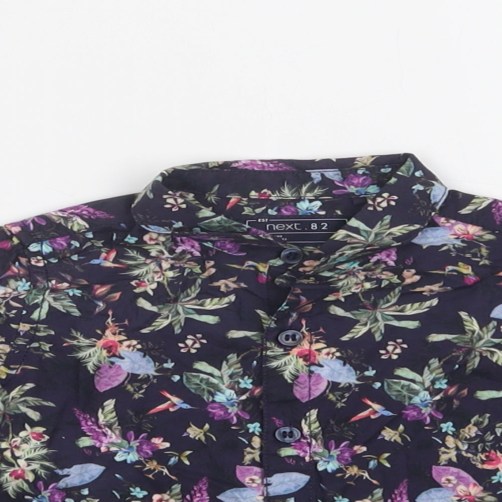 NEXT Baby Purple Floral Cotton Basic Button-Up Size 9-12 Months Collared Button