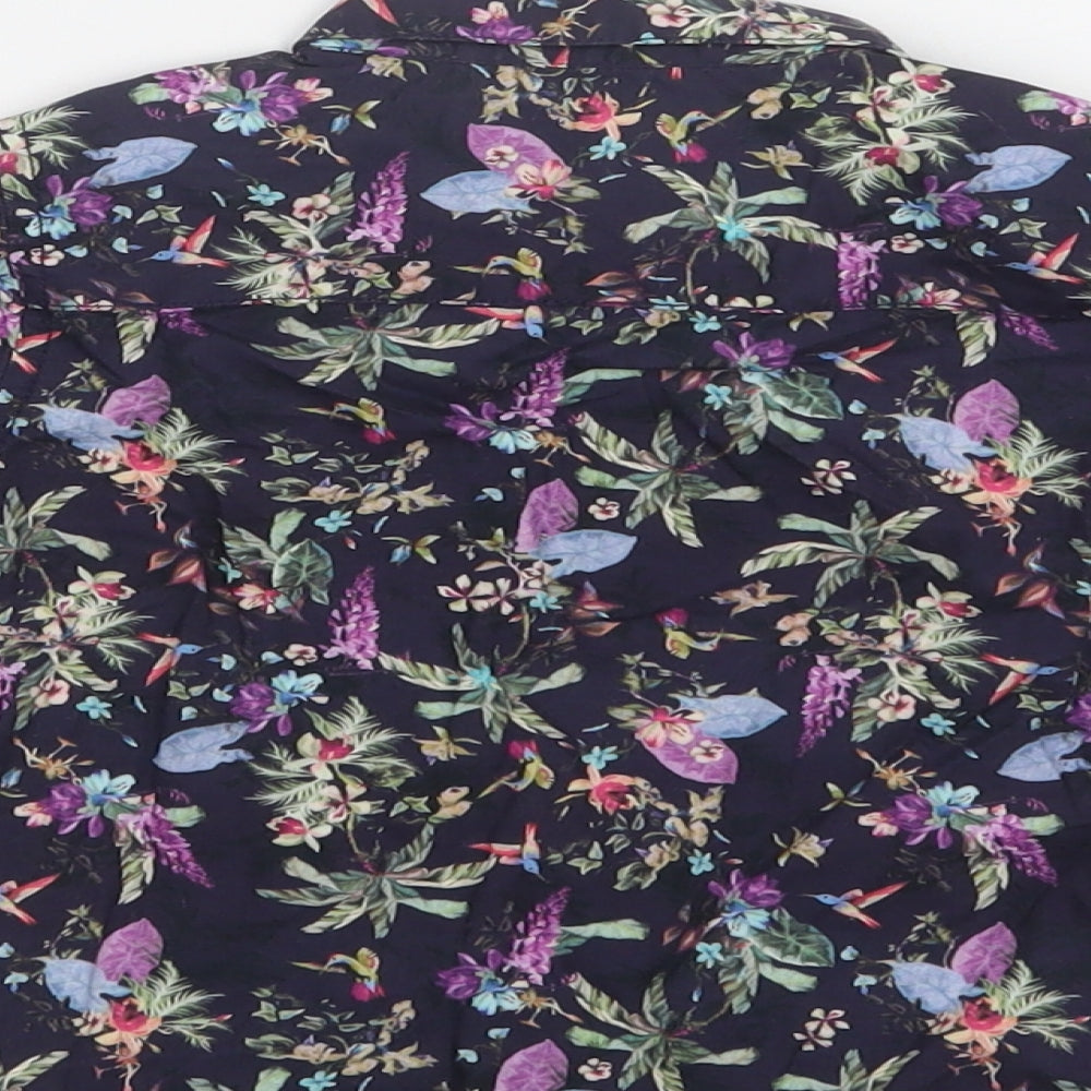 NEXT Baby Purple Floral Cotton Basic Button-Up Size 9-12 Months Collared Button