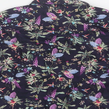 NEXT Baby Purple Floral Cotton Basic Button-Up Size 9-12 Months Collared Button