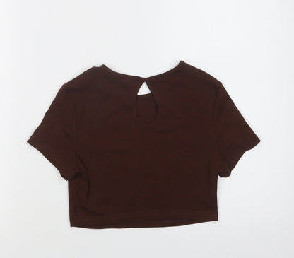 SheIn Womens Brown  Cotton Cropped Blouse Size S Crew Neck - Honey