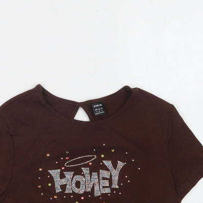 SheIn Womens Brown  Cotton Cropped Blouse Size S Crew Neck - Honey