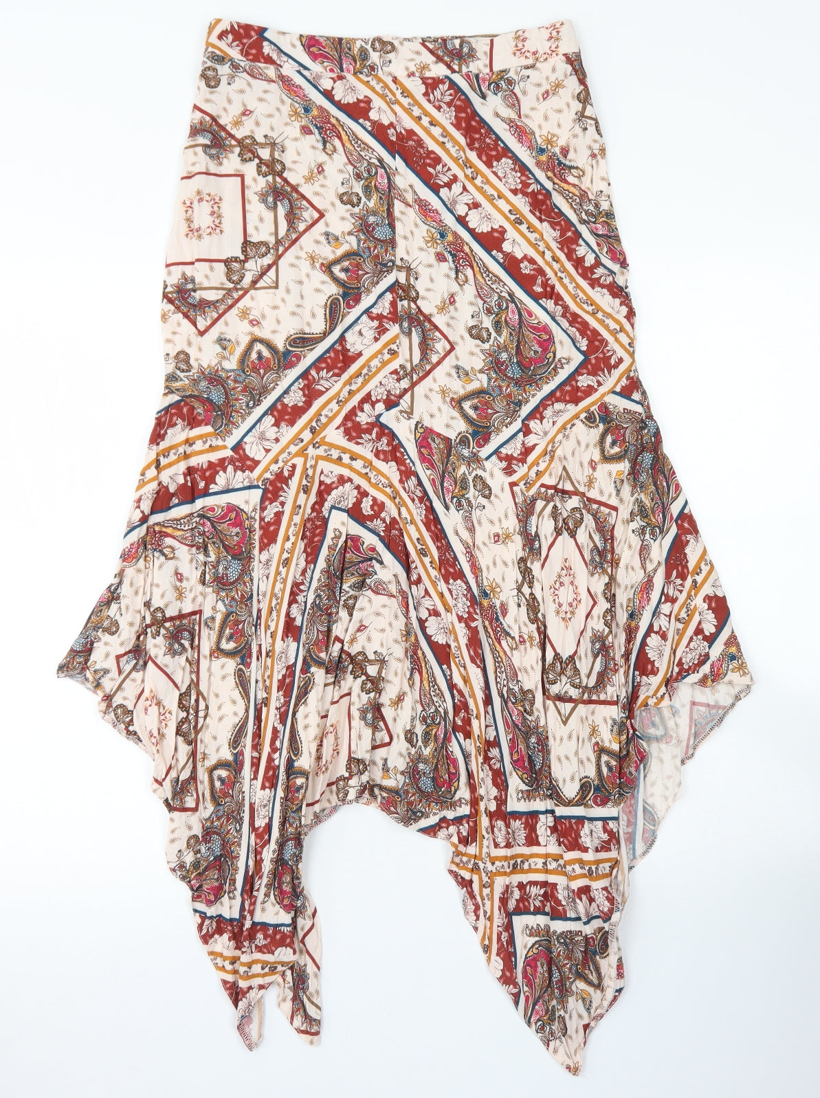 Primark Womens Beige Paisley Viscose Swing Skirt Size 8   Zip