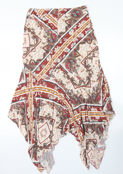 Primark Womens Beige Paisley Viscose Swing Skirt Size 8   Zip