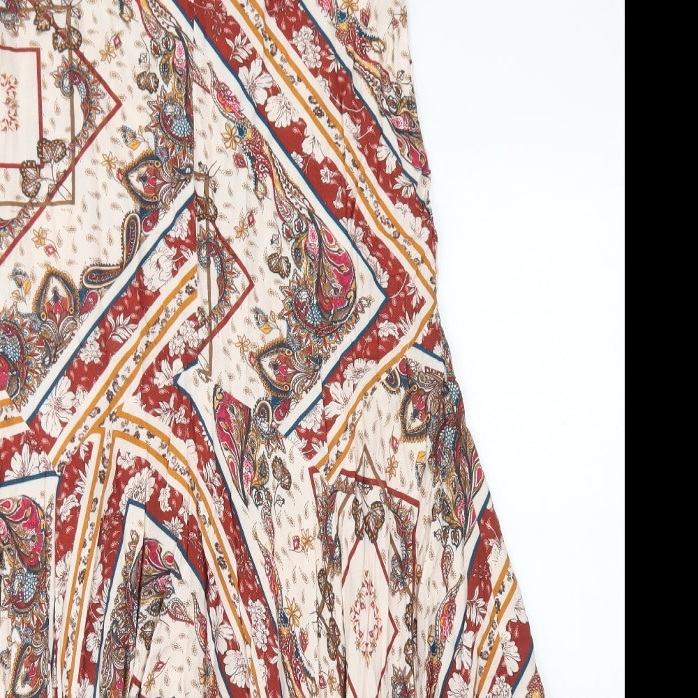 Primark Womens Beige Paisley Viscose Swing Skirt Size 8   Zip