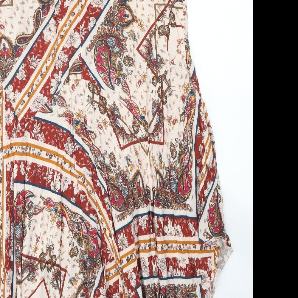 Primark Womens Beige Paisley Viscose Swing Skirt Size 8   Zip
