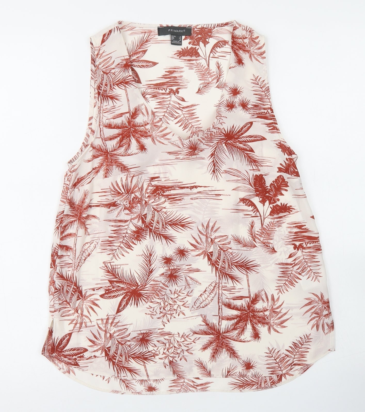 Primark Womens White Floral Polyester Basic Blouse Size 6 V-Neck