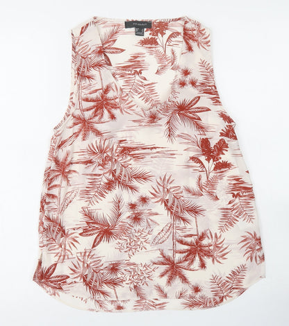 Primark Womens White Floral Polyester Basic Blouse Size 6 V-Neck