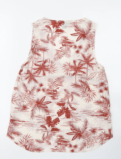 Primark Womens White Floral Polyester Basic Blouse Size 6 V-Neck