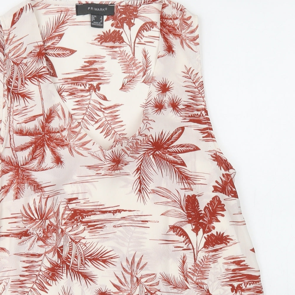 Primark Womens White Floral Polyester Basic Blouse Size 6 V-Neck