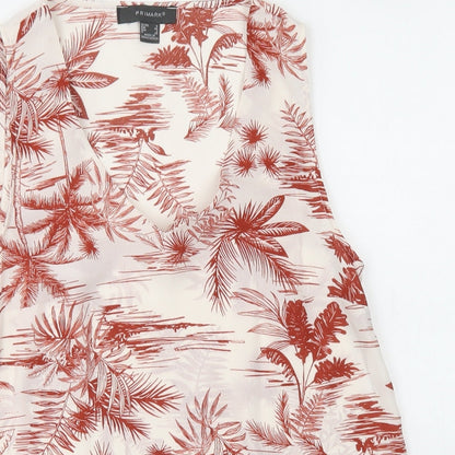 Primark Womens White Floral Polyester Basic Blouse Size 6 V-Neck