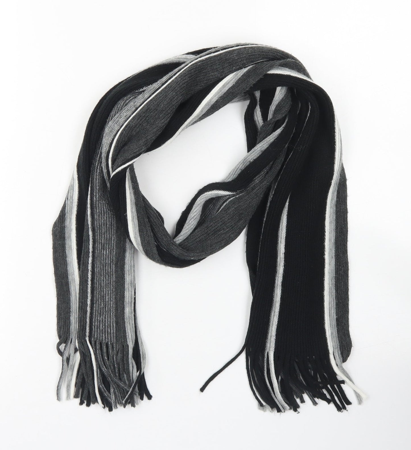 Preworn Mens Black Striped Acrylic Scarf  One Size