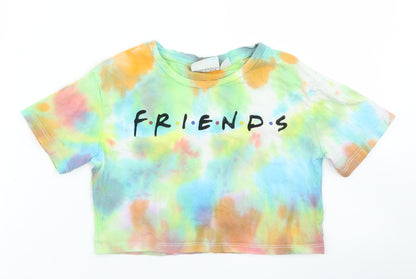 Primark Girls Multicoloured  Cotton Cropped T-Shirt Size 7-8 Years Crew Neck  - Friends Tie Dye
