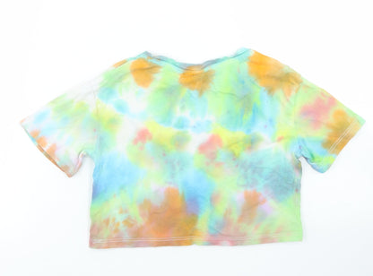 Primark Girls Multicoloured  Cotton Cropped T-Shirt Size 7-8 Years Crew Neck  - Friends Tie Dye
