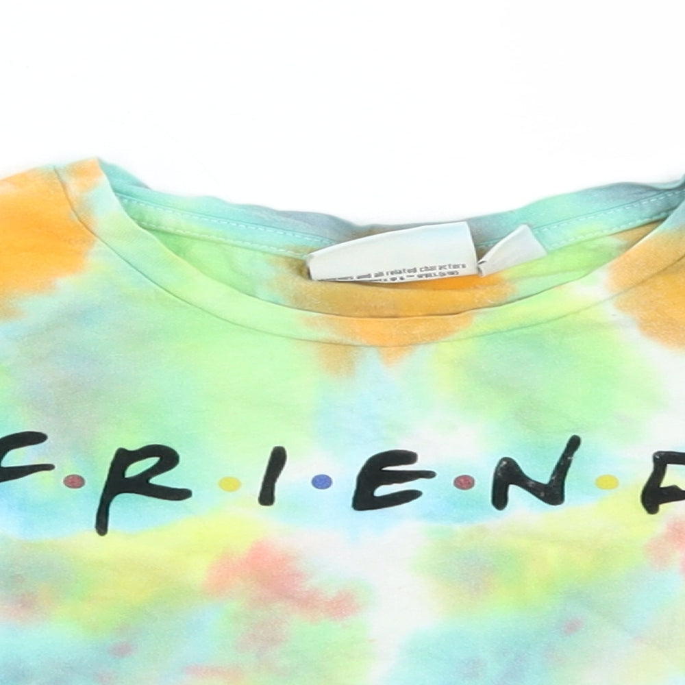 Primark Girls Multicoloured  Cotton Cropped T-Shirt Size 7-8 Years Crew Neck  - Friends Tie Dye