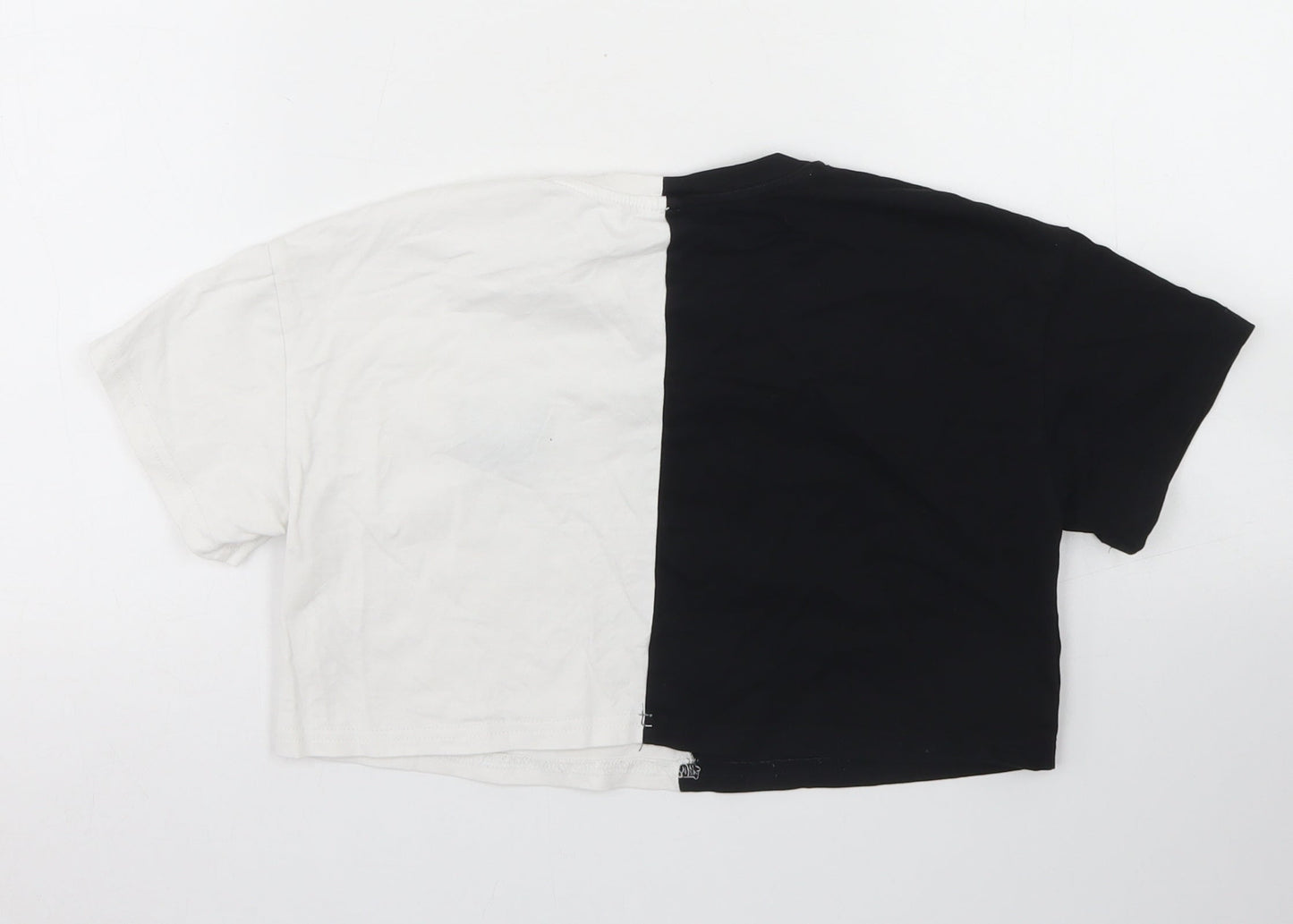 SheIn Girls Black Colourblock Cotton Cropped T-Shirt Size 8 Years Crew Neck  - butterflies