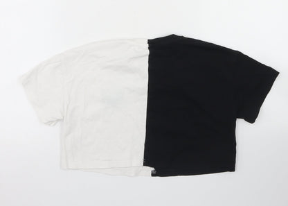 SheIn Girls Black Colourblock Cotton Cropped T-Shirt Size 8 Years Crew Neck  - butterflies