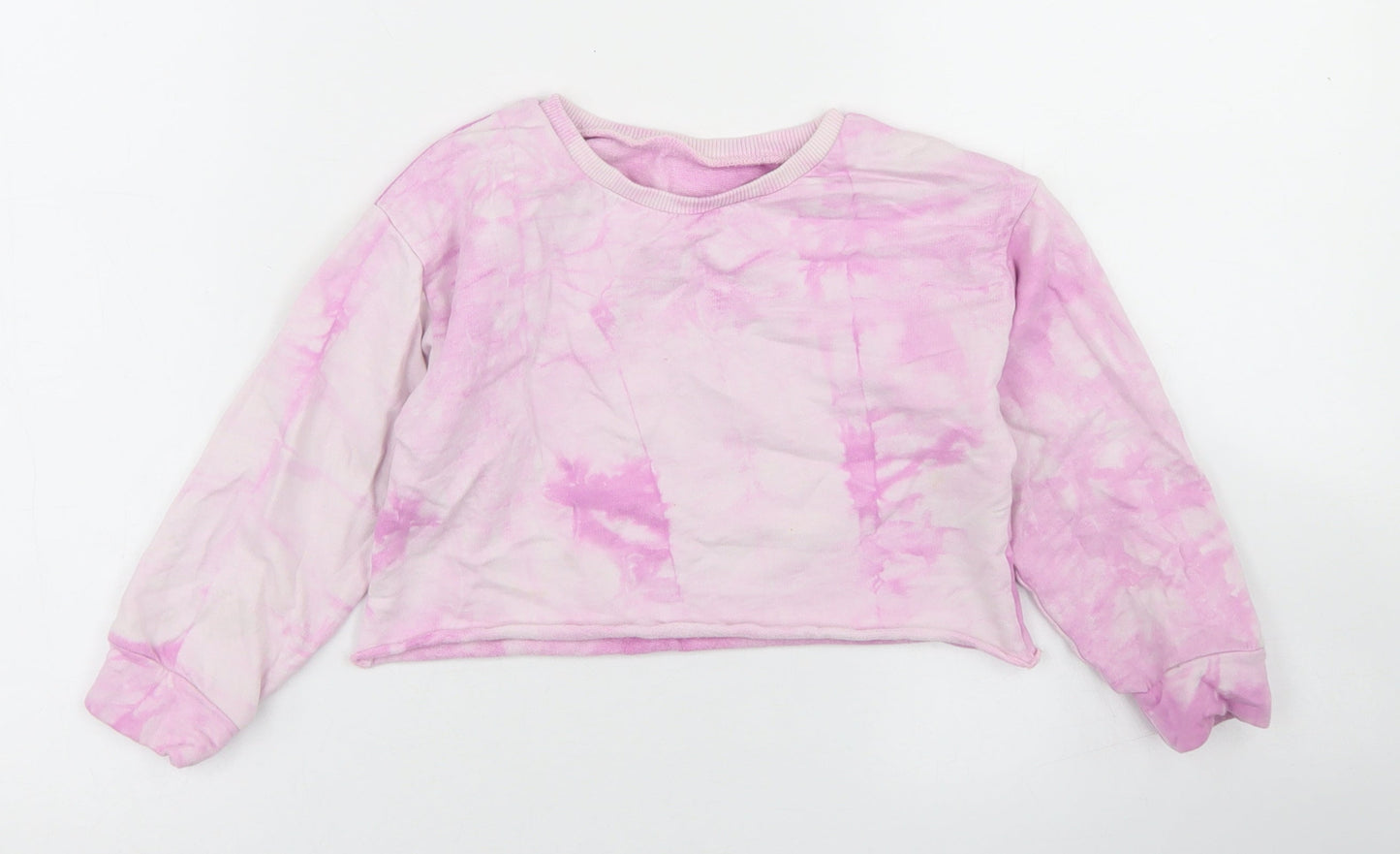 Dunnes Stores Girls Pink  Cotton Pullover Sweatshirt Size 5-6 Years   - Tie Dye, Cropped