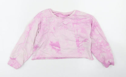 Dunnes Stores Girls Pink  Cotton Pullover Sweatshirt Size 5-6 Years   - Tie Dye, Cropped