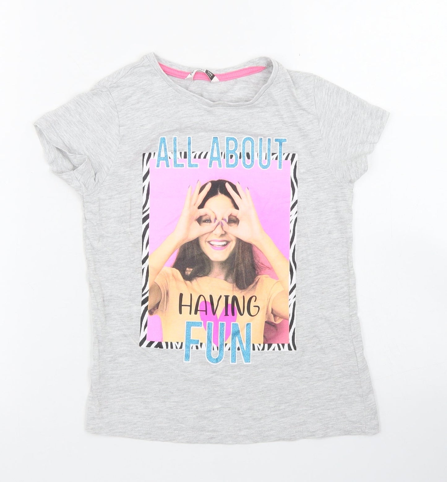 Pep & Co Girls Grey  Cotton Basic T-Shirt Size 7-8 Years Crew Neck  - All about having fun