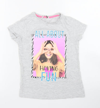 Pep & Co Girls Grey  Cotton Basic T-Shirt Size 7-8 Years Crew Neck  - All about having fun