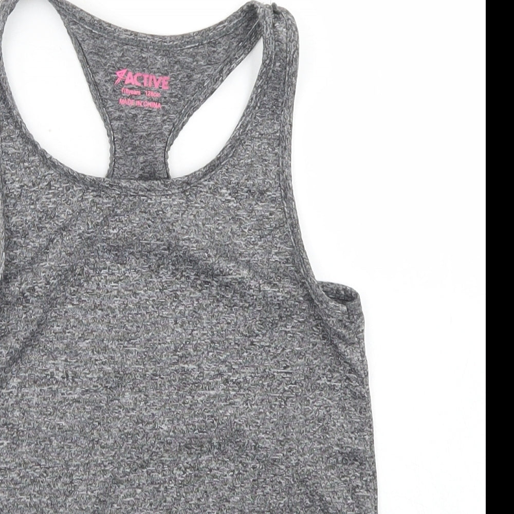 Active Girls Grey  Polyester Basic Tank Size 7-8 Years Round Neck
