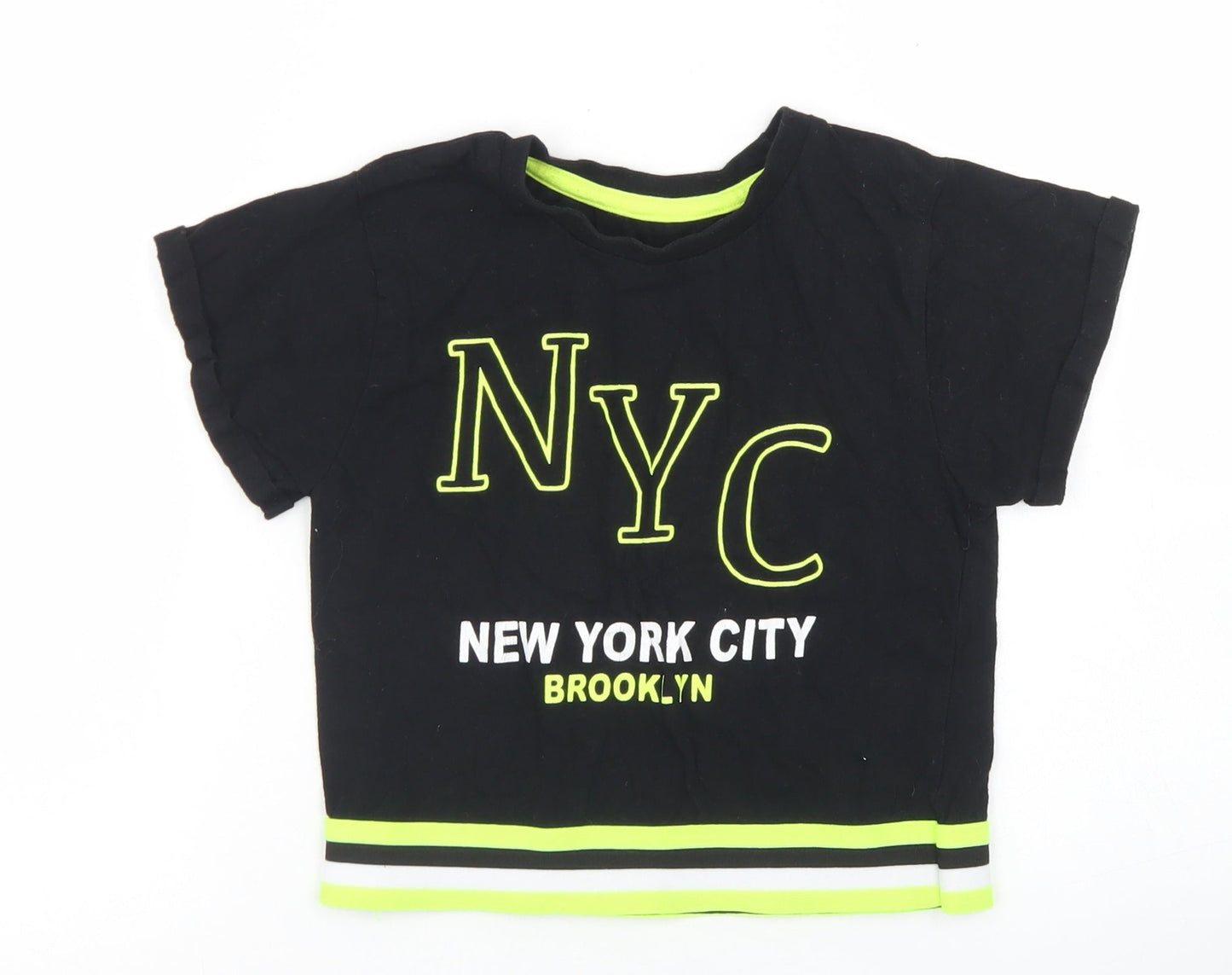Dunnes Stores Girls Black  Cotton Cropped T-Shirt Size 7-8 Years Crew Neck  - NYC