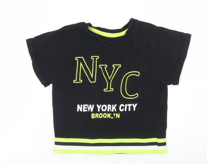 Dunnes Stores Girls Black  Cotton Cropped T-Shirt Size 7-8 Years Crew Neck  - NYC