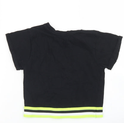 Dunnes Stores Girls Black  Cotton Cropped T-Shirt Size 7-8 Years Crew Neck  - NYC