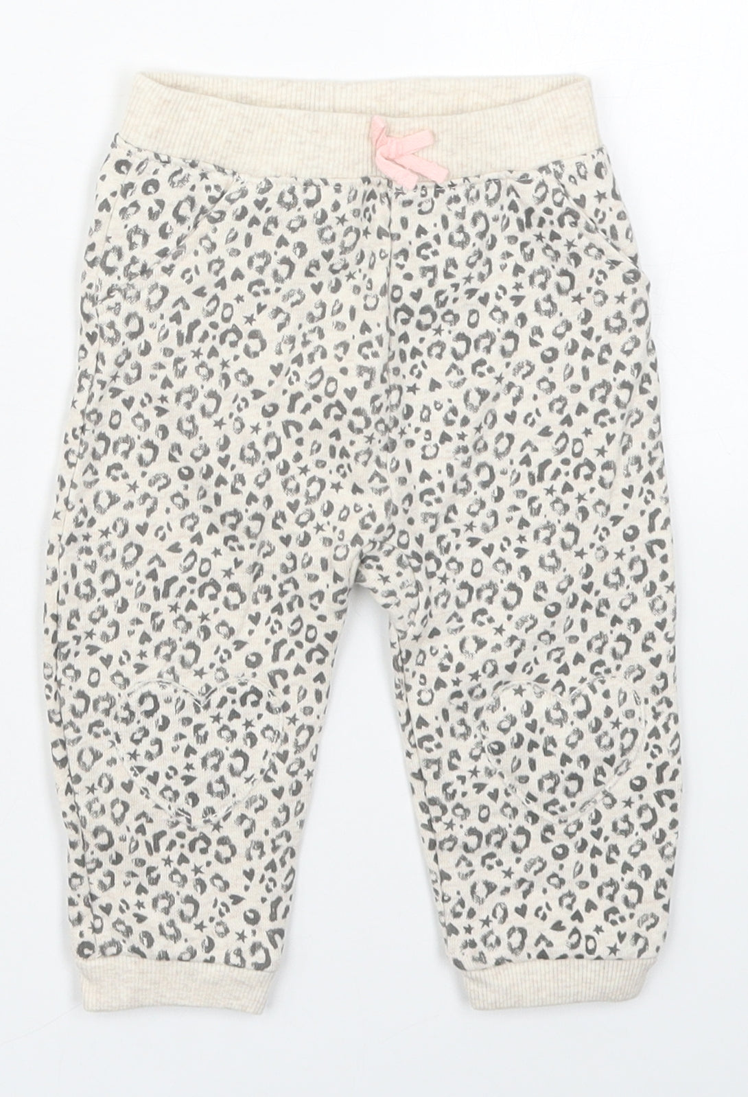 George Girls Beige Animal Print Cotton Sweatpants Trousers Size 6-9 Months
