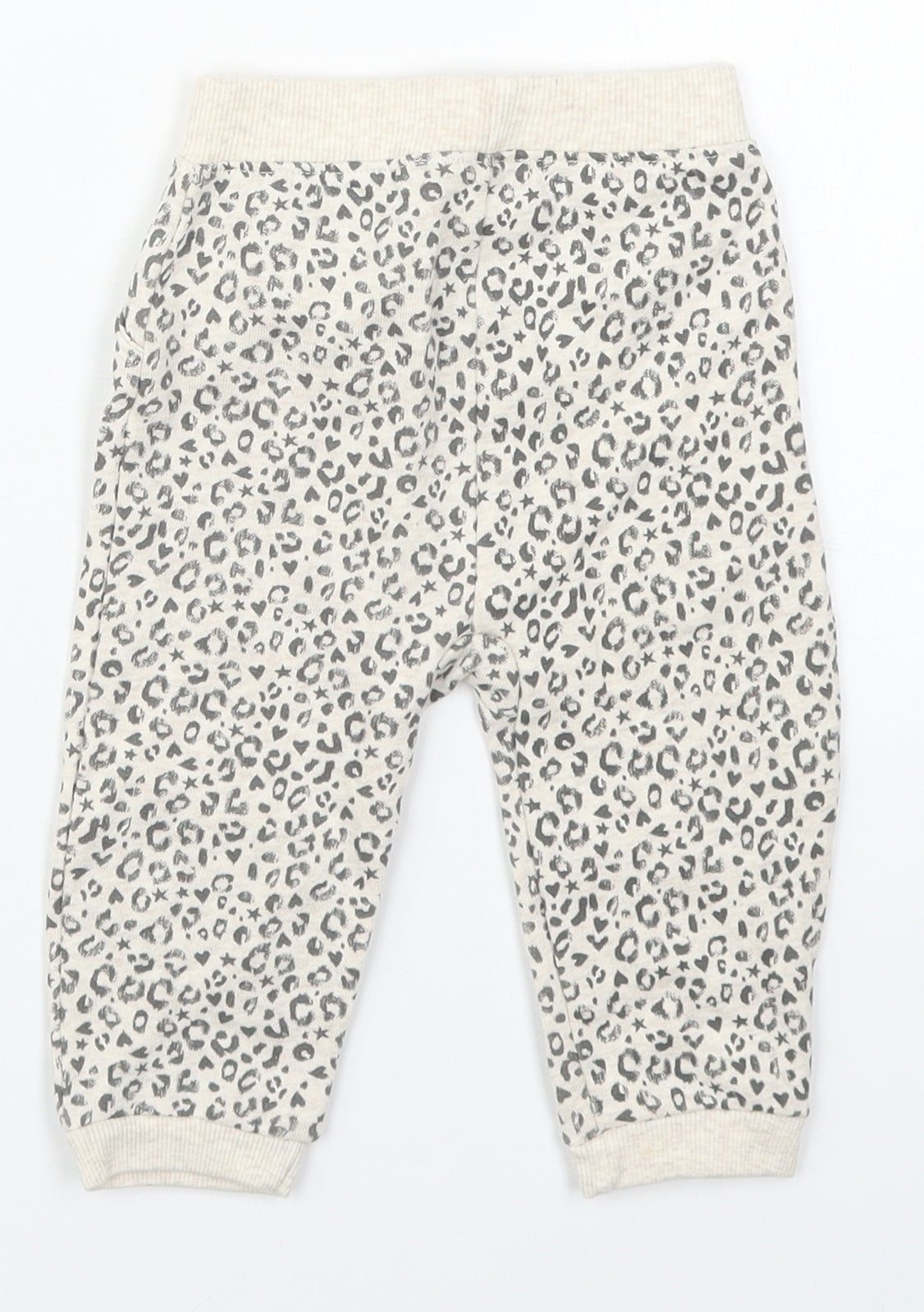 George Girls Beige Animal Print Cotton Sweatpants Trousers Size 6-9 Months