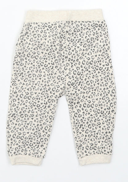 George Girls Beige Animal Print Cotton Sweatpants Trousers Size 6-9 Months