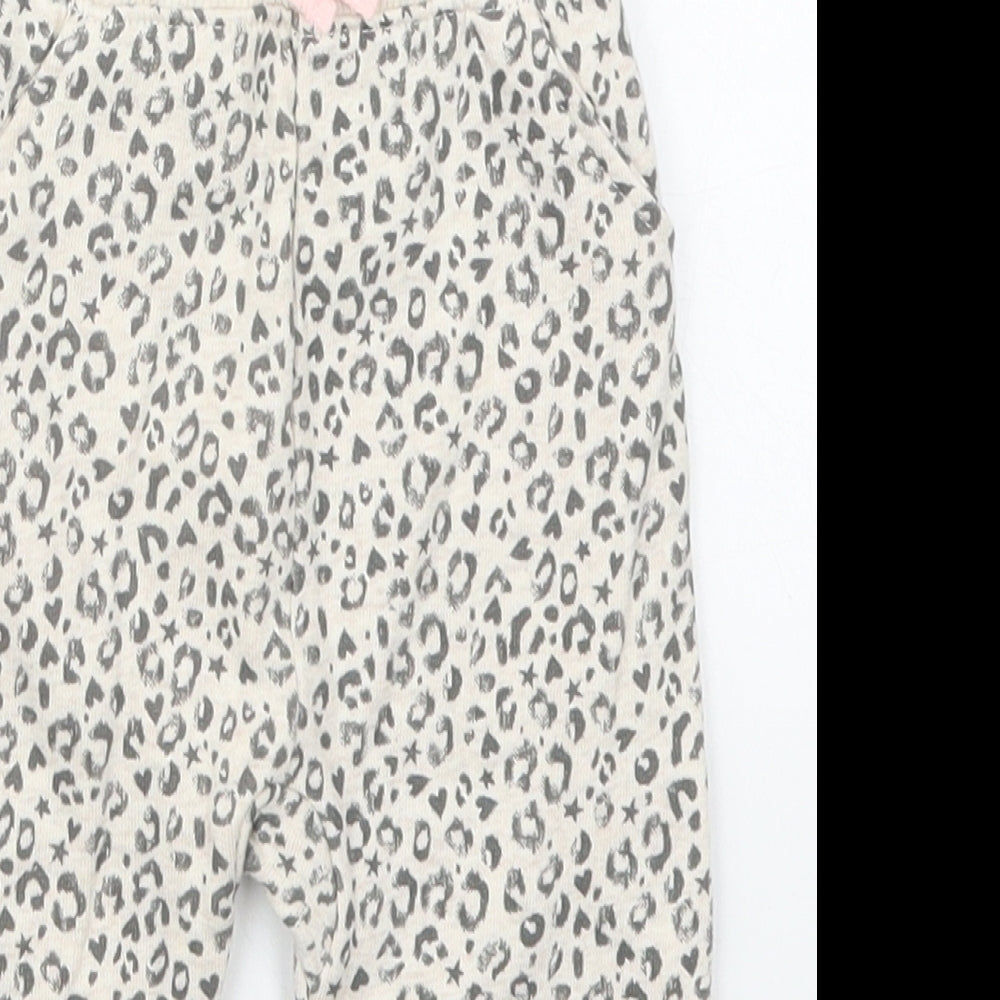 George Girls Beige Animal Print Cotton Sweatpants Trousers Size 6-9 Months