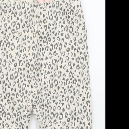 George Girls Beige Animal Print Cotton Sweatpants Trousers Size 6-9 Months
