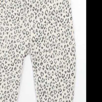 George Girls Beige Animal Print Cotton Sweatpants Trousers Size 6-9 Months