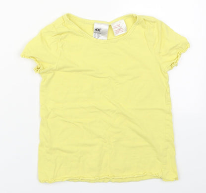H&M Girls Yellow  Cotton Basic T-Shirt Size 6-7 Years Round Neck Pullover