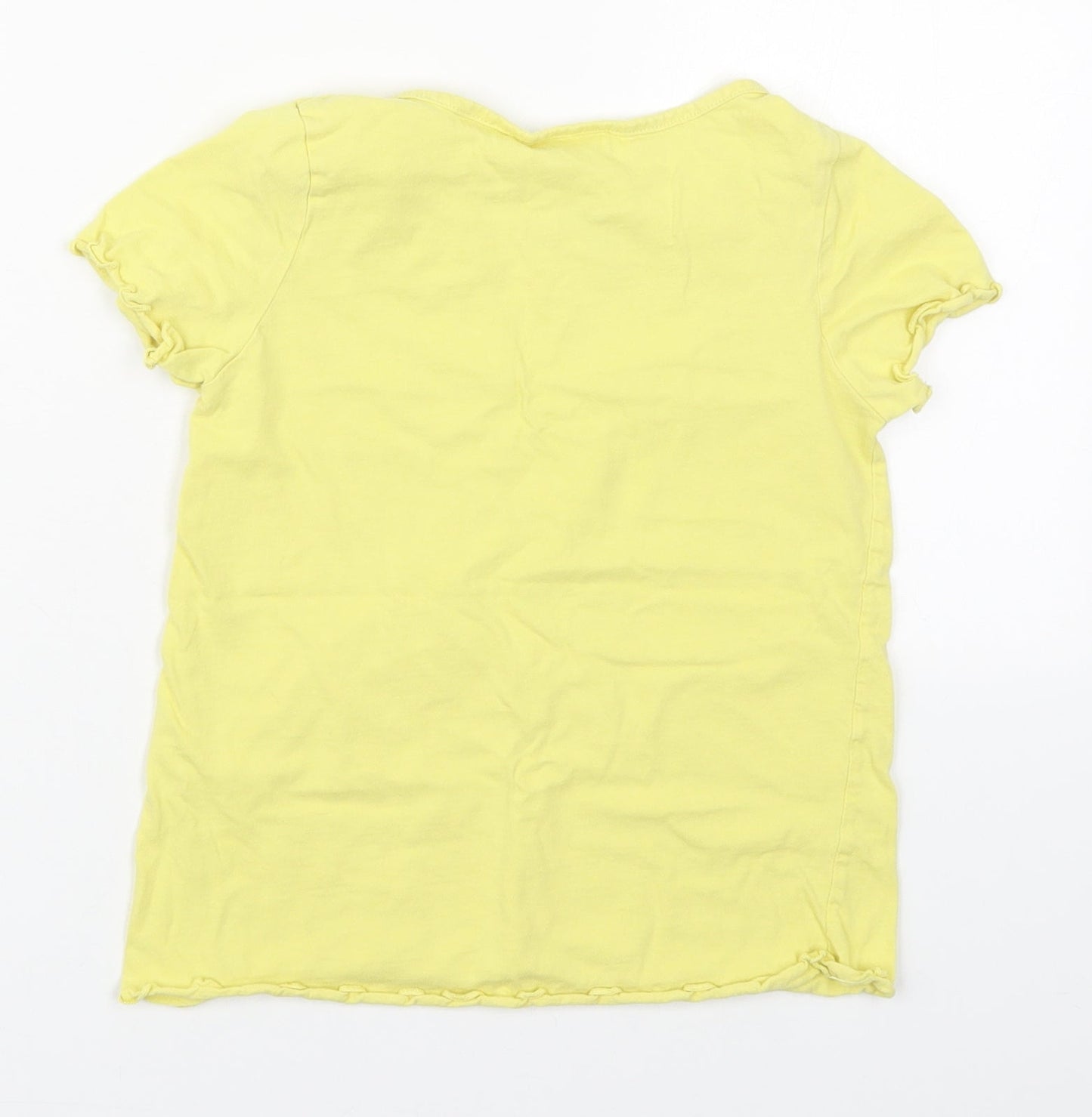 H&M Girls Yellow  Cotton Basic T-Shirt Size 6-7 Years Round Neck Pullover