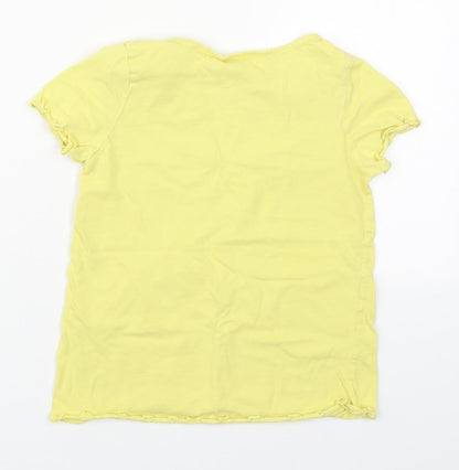 H&M Girls Yellow  Cotton Basic T-Shirt Size 6-7 Years Round Neck Pullover