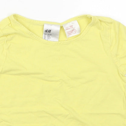 H&M Girls Yellow  Cotton Basic T-Shirt Size 6-7 Years Round Neck Pullover