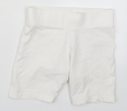 Marks and Spencer Girls White  Cotton Biker Shorts Size 7-8 Years  Regular