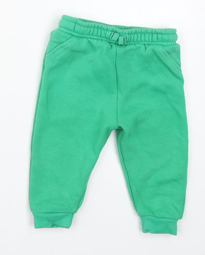 Fred & Flo Boys Green  Cotton Sweatpants Trousers Size 9-12 Months  Drawstring